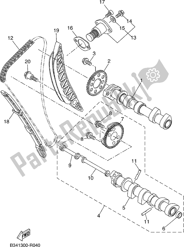 All parts for the Camshaft & Chain of the Yamaha Tenere 700 690 2020