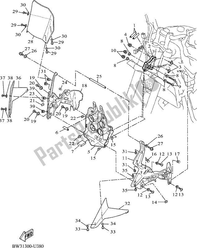 All parts for the Cowling 1 of the Yamaha Tenere 700 690 2020