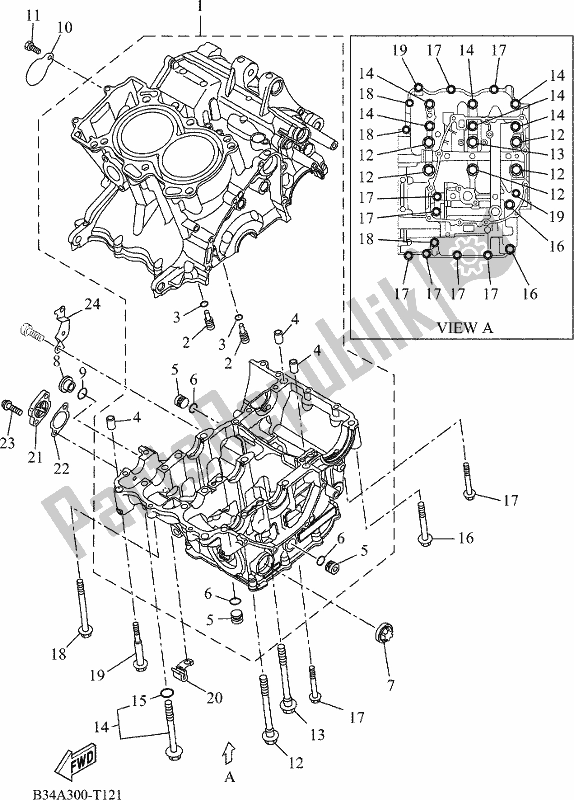 All parts for the Crankcase of the Yamaha Tenere 700 690 2020