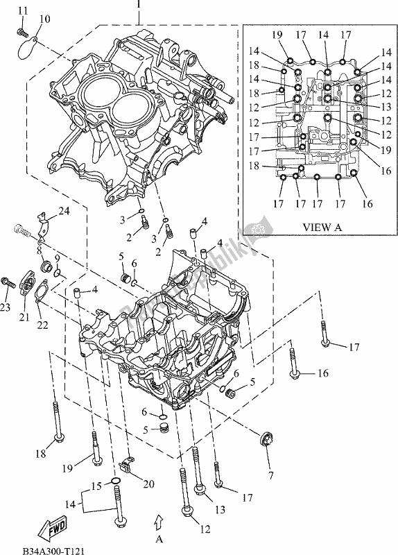 All parts for the Crankcase of the Yamaha Tenere 700 690 2020