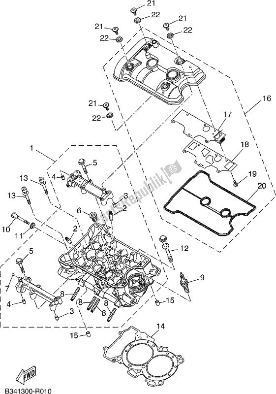 All parts for the Cylinder Head of the Yamaha Tenere 700 690 2020