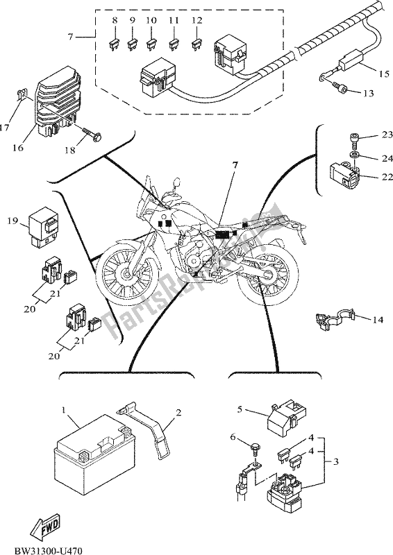 All parts for the Electrical 1 of the Yamaha Tenere 700 690 2020