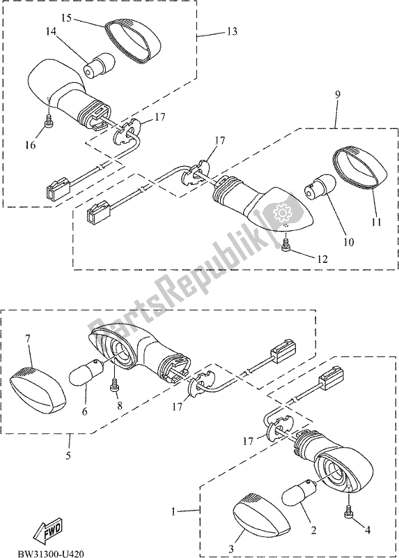 All parts for the Flasher Light of the Yamaha Tenere 700 690 2020