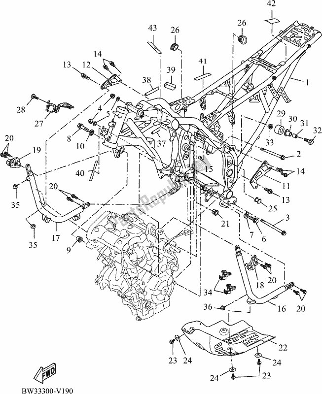 All parts for the Frame of the Yamaha Tenere 700 690 2020