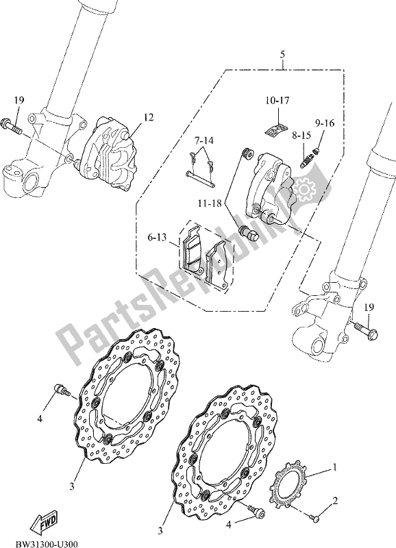 All parts for the Front Brake Caliper of the Yamaha Tenere 700 690 2020