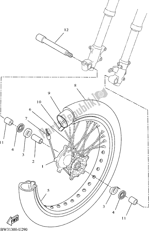 All parts for the Front Wheel of the Yamaha Tenere 700 690 2020