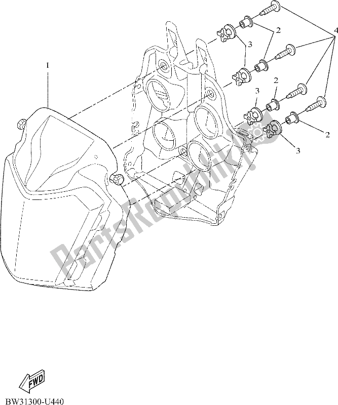 All parts for the Headlight of the Yamaha Tenere 700 690 2020