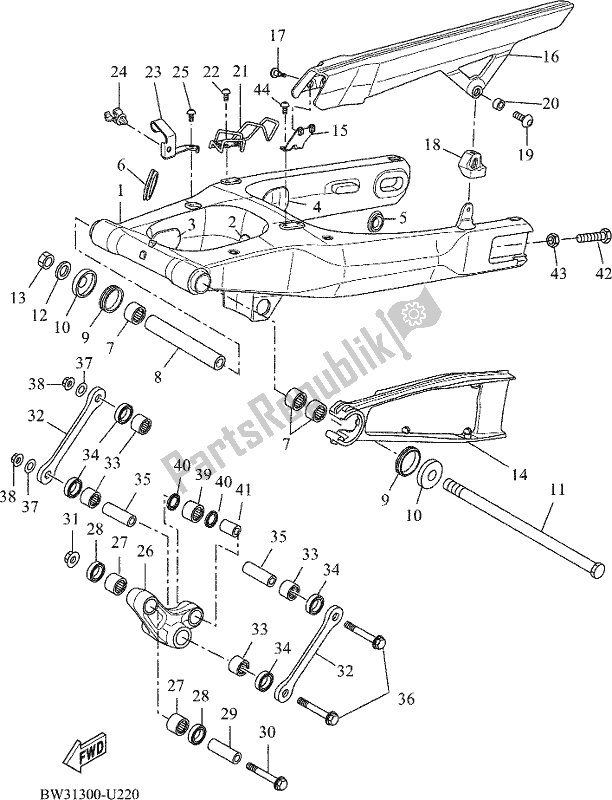 All parts for the Rear Arm of the Yamaha Tenere 700 690 2020