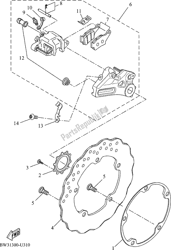 All parts for the Rear Brake Caliper of the Yamaha Tenere 700 690 2020