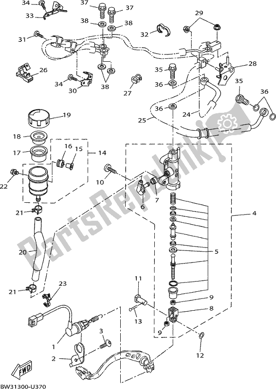 Toutes les pièces pour le Maître-cylindre Arrière du Yamaha Tenere 700 690 2020