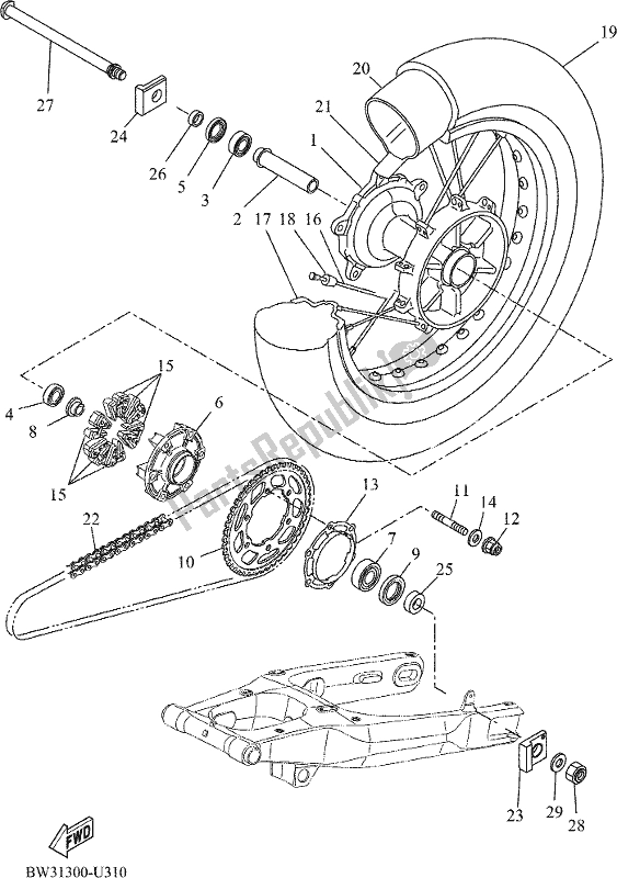 All parts for the Rear Wheel of the Yamaha Tenere 700 690 2020