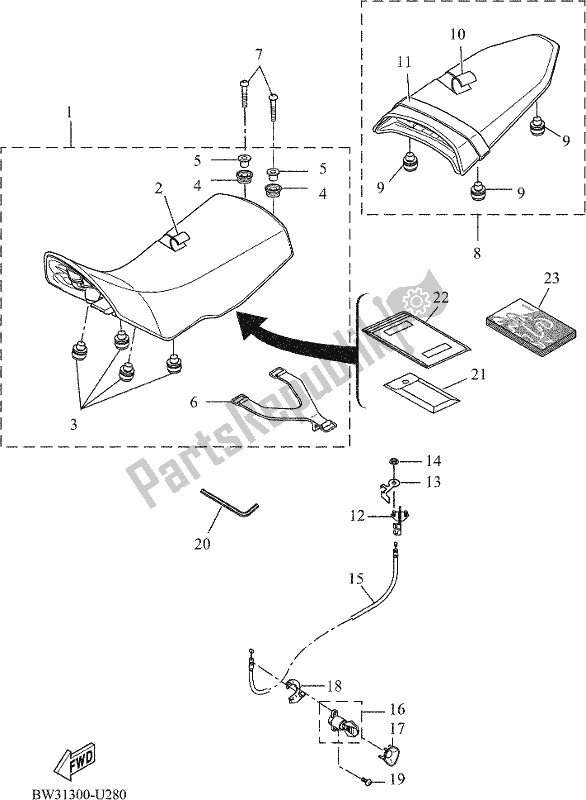 All parts for the Seat of the Yamaha Tenere 700 690 2020