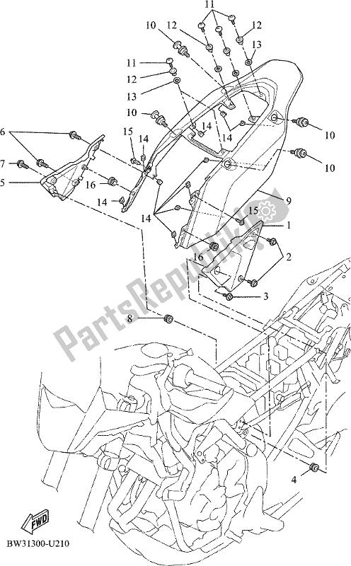 All parts for the Side Cover of the Yamaha Tenere 700 690 2020