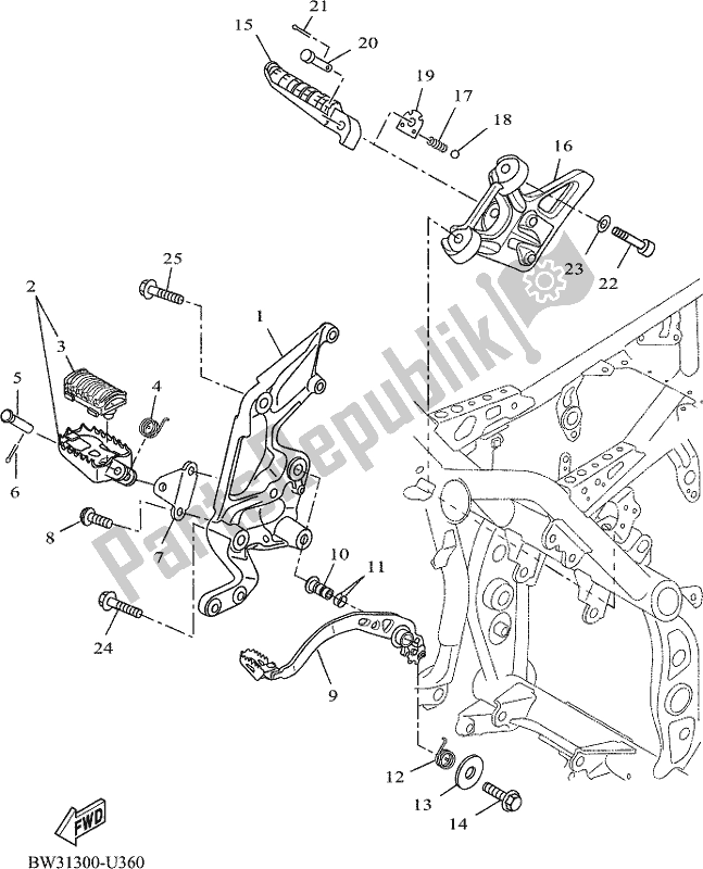 All parts for the Stand & Footrest 2 of the Yamaha Tenere 700 690 2020