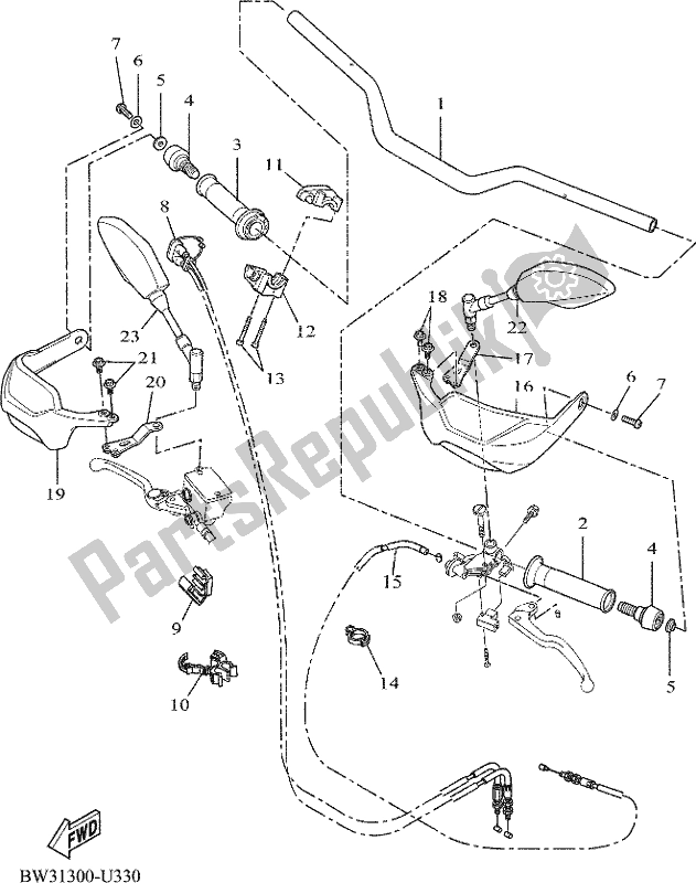 All parts for the Steering Handle & Cable of the Yamaha Tenere 700 690 2020