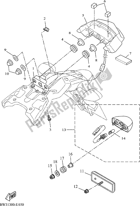 All parts for the Taillight of the Yamaha Tenere 700 690 2020