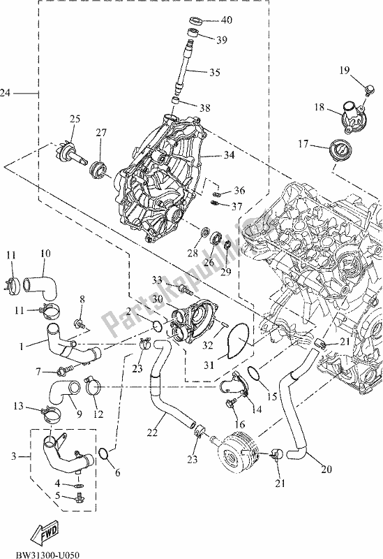 All parts for the Water Pump of the Yamaha Tenere 700 690 2020