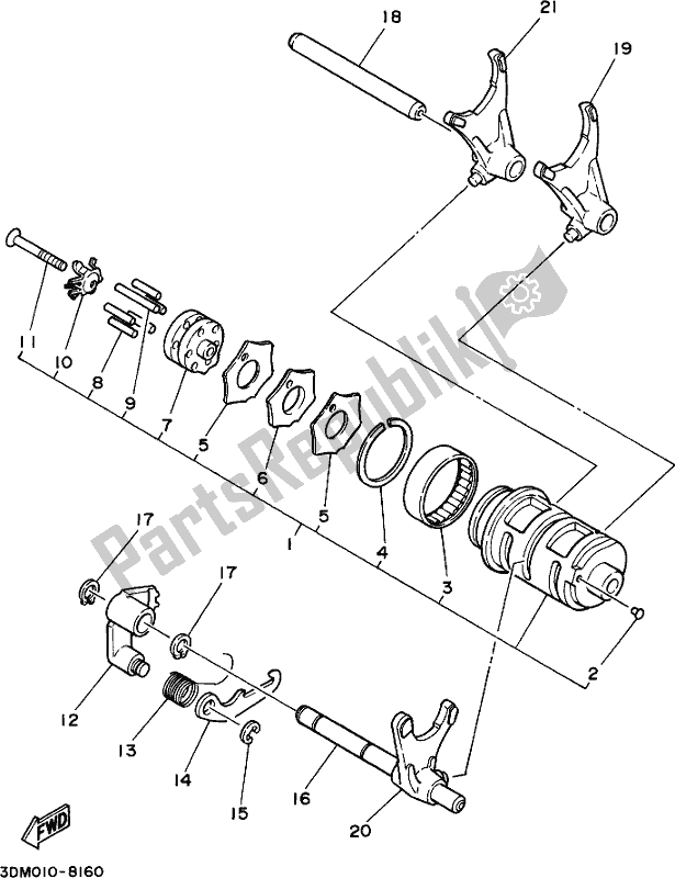 All parts for the Shift Cam & Fork of the Yamaha XV 250 2017