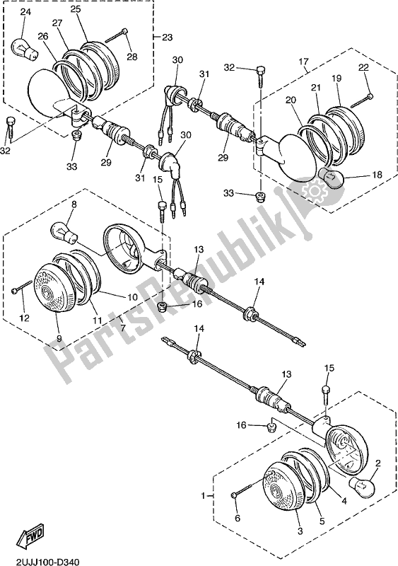 All parts for the Flasher Light of the Yamaha XV 250 2018