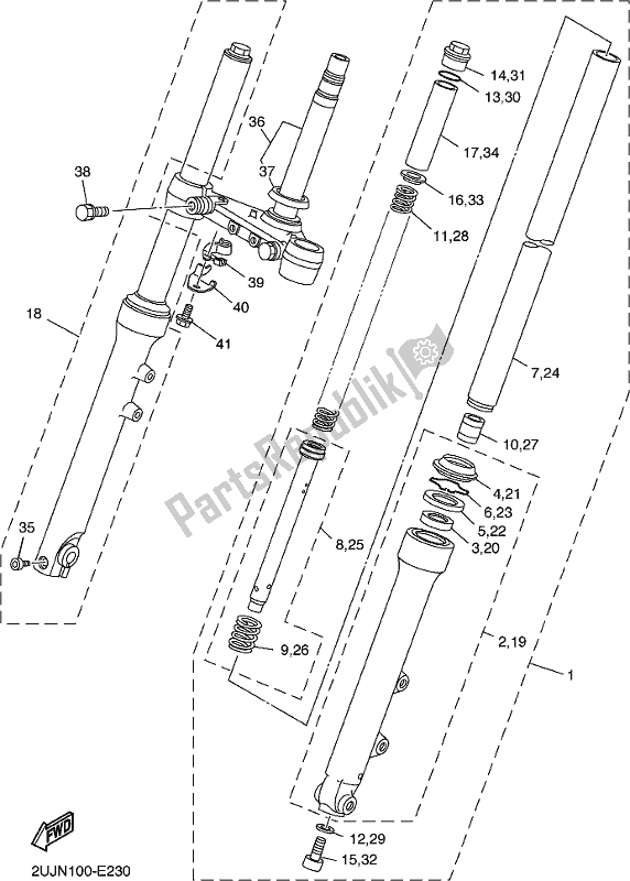 All parts for the Front Fork of the Yamaha XV 250 2018