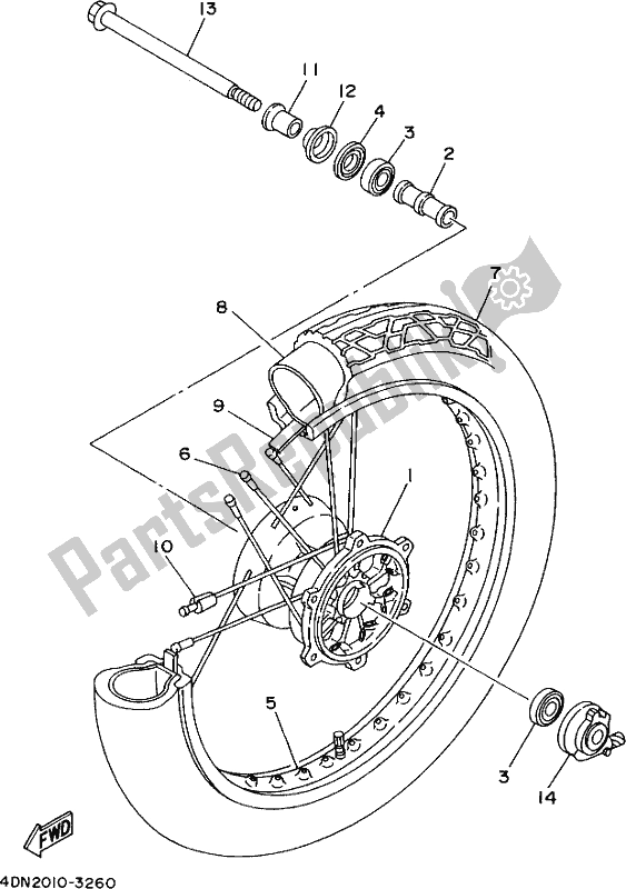 All parts for the Front Wheel of the Yamaha XV 250 2018