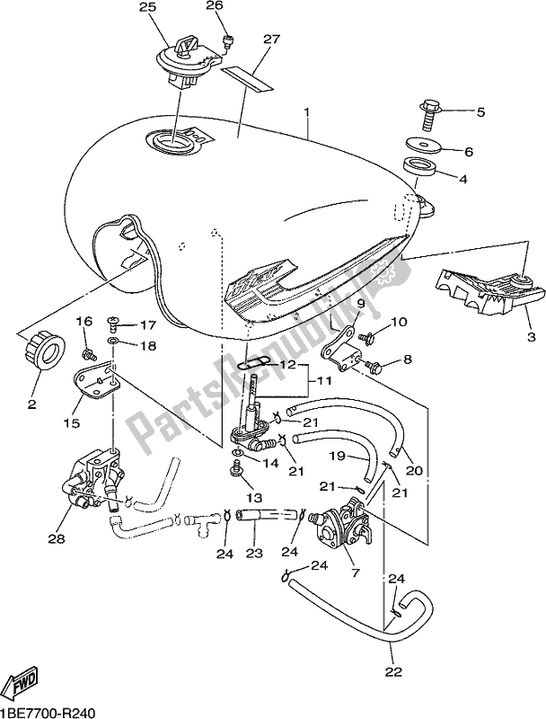 All parts for the Fuel Tank of the Yamaha XV 250 2018