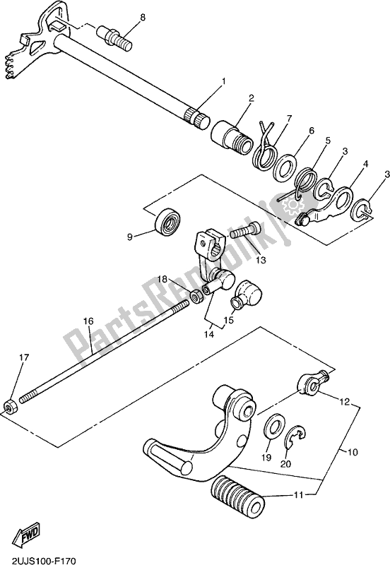 All parts for the Shift Shaft of the Yamaha XV 250 2018