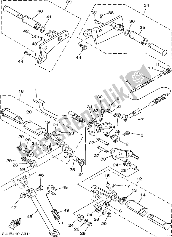 All parts for the Stand & Footrest of the Yamaha XV 250 2018