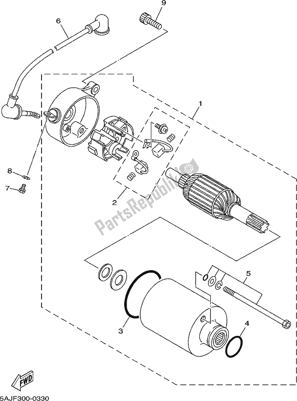 All parts for the Starting Motor of the Yamaha XV 250 2018