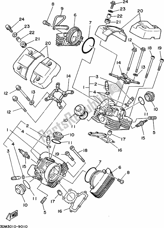 All parts for the Cylinder Head of the Yamaha XV 250 2019