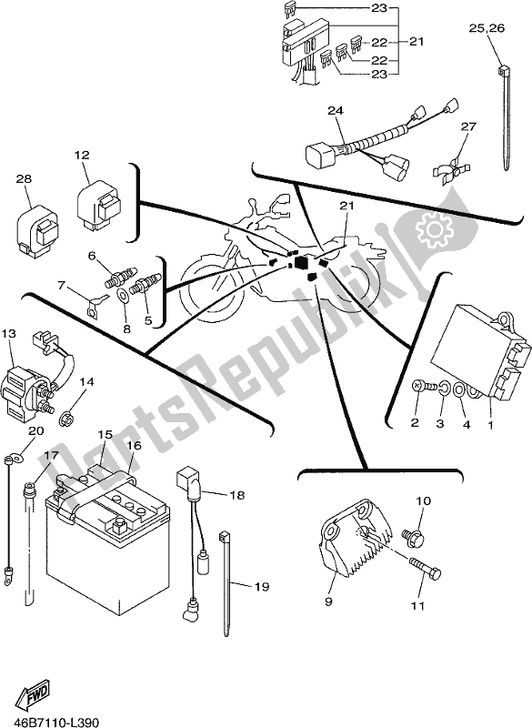 All parts for the Electrical 1 of the Yamaha XV 250 2019