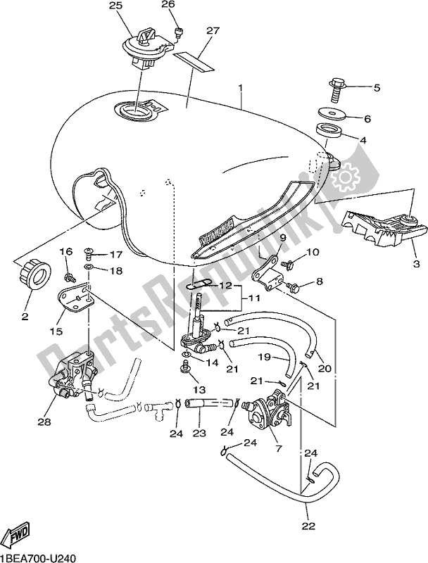 All parts for the Fuel Tank of the Yamaha XV 250 2019