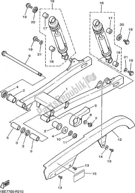 All parts for the Rear Arm & Suspension of the Yamaha XV 250 2019