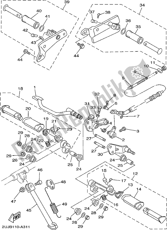 All parts for the Stand & Footrest of the Yamaha XV 250 2019