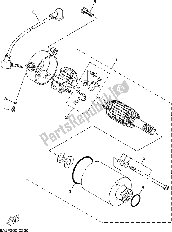 All parts for the Starting Motor of the Yamaha XV 250 2019