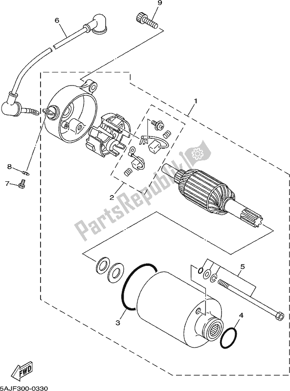 All parts for the Starting Motor of the Yamaha XV 250 2019