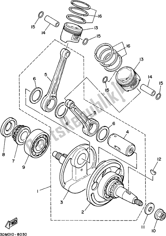 All parts for the Crankshaft & Piston of the Yamaha XV 250 2020