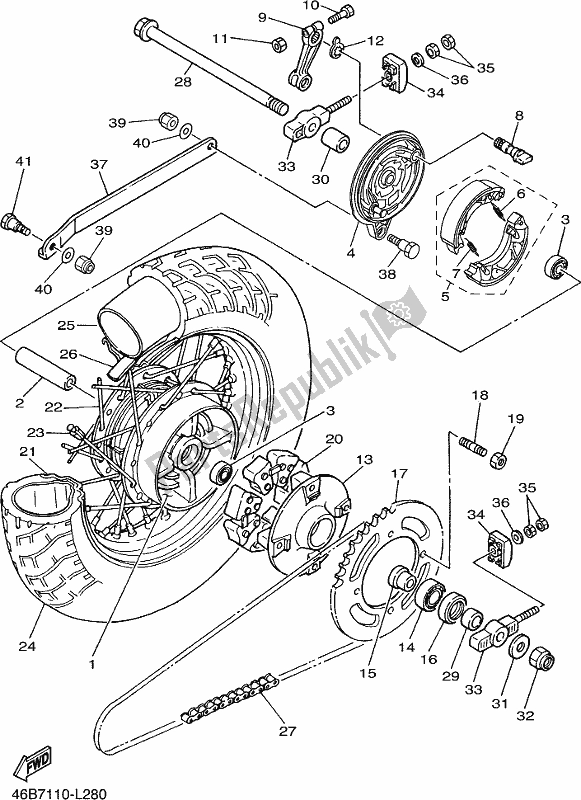 Wszystkie części do Tylne Ko? O Yamaha XV 250 2020