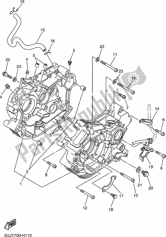 All parts for the Crankcase of the Yamaha XV 250 2021