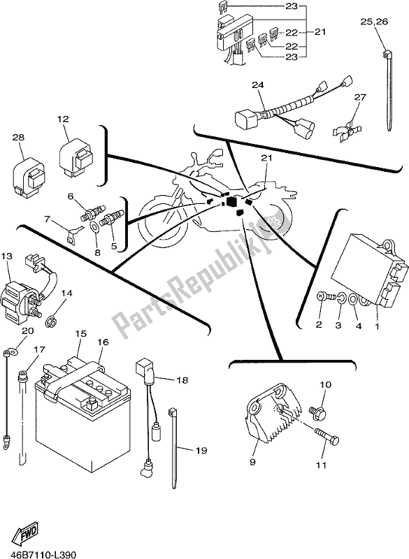 All parts for the Electrical 1 of the Yamaha XV 250 2021