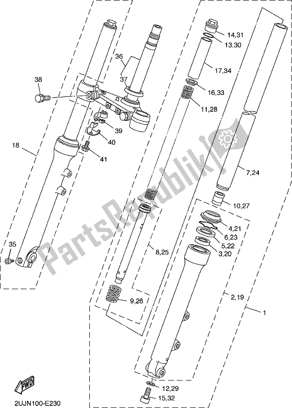 All parts for the Front Fork of the Yamaha XV 250 2021