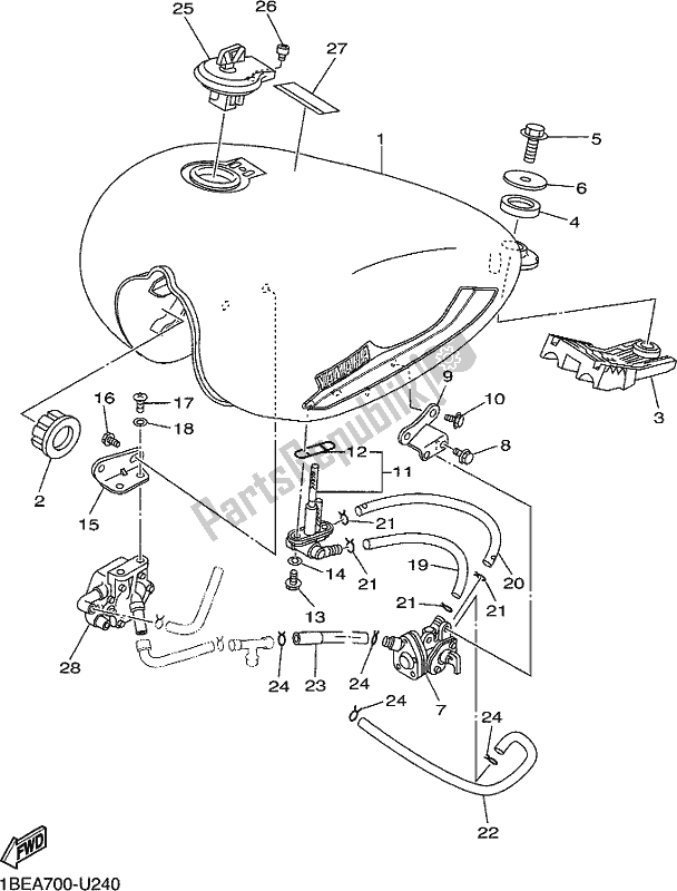 All parts for the Fuel Tank of the Yamaha XV 250 2021