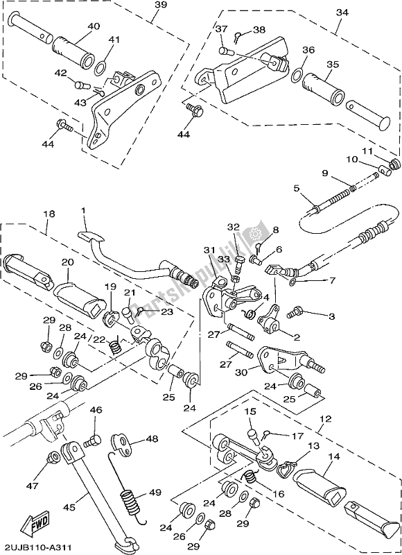 All parts for the Stand & Footrest of the Yamaha XV 250 2021