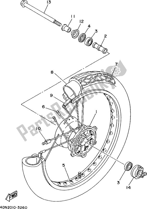 Wszystkie części do Przednie Ko? O Yamaha XV 250 Virago 2017