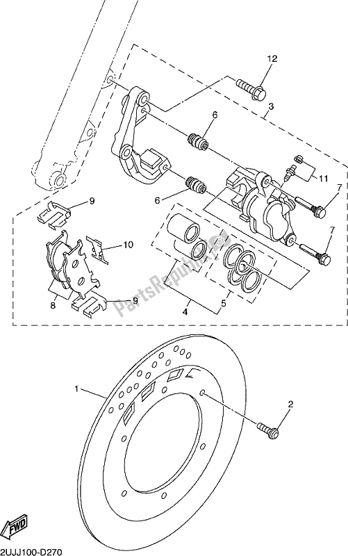 All parts for the Front Brake Caliper of the Yamaha XV 250 Virago 2018