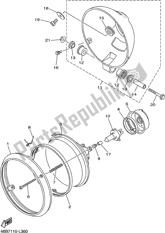 Alle onderdelen voor de Koplamp van de Yamaha XV 250 Virago 2019