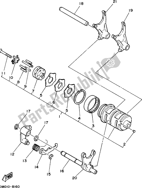 Toutes les pièces pour le Came Et Fourchette De Changement De Vitesse du Yamaha XV 250 Virago 2019