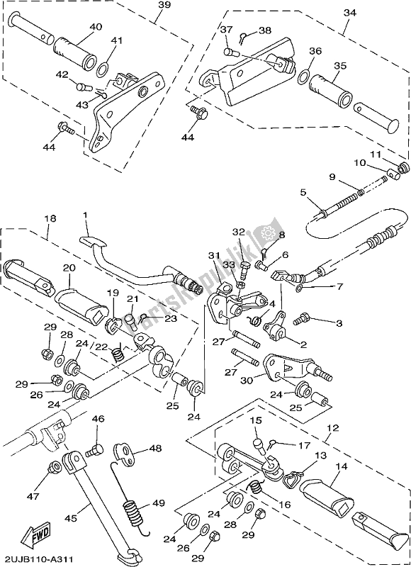 All parts for the Stand & Footrest of the Yamaha XV 250 Virago 2019