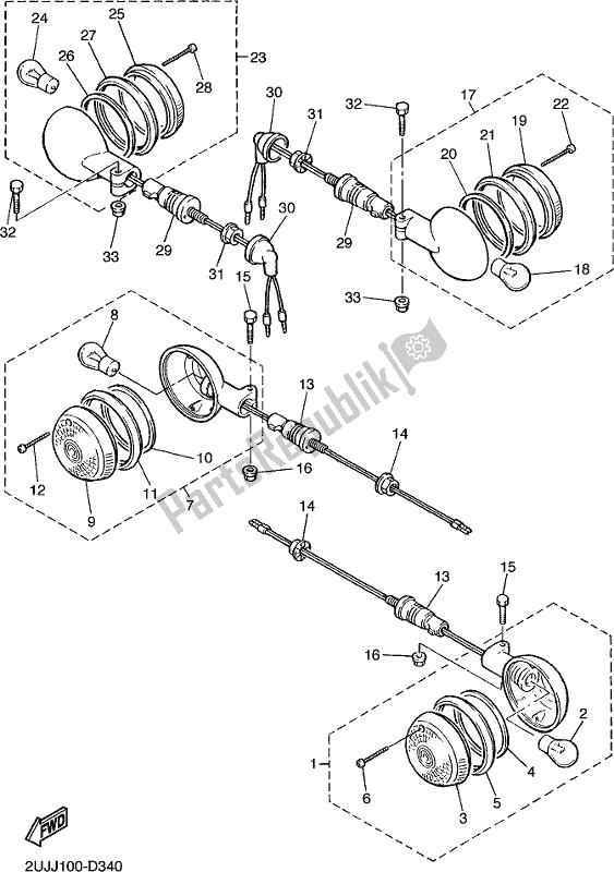 Tutte le parti per il Luce Lampeggiante del Yamaha XV 250 Virago 2020