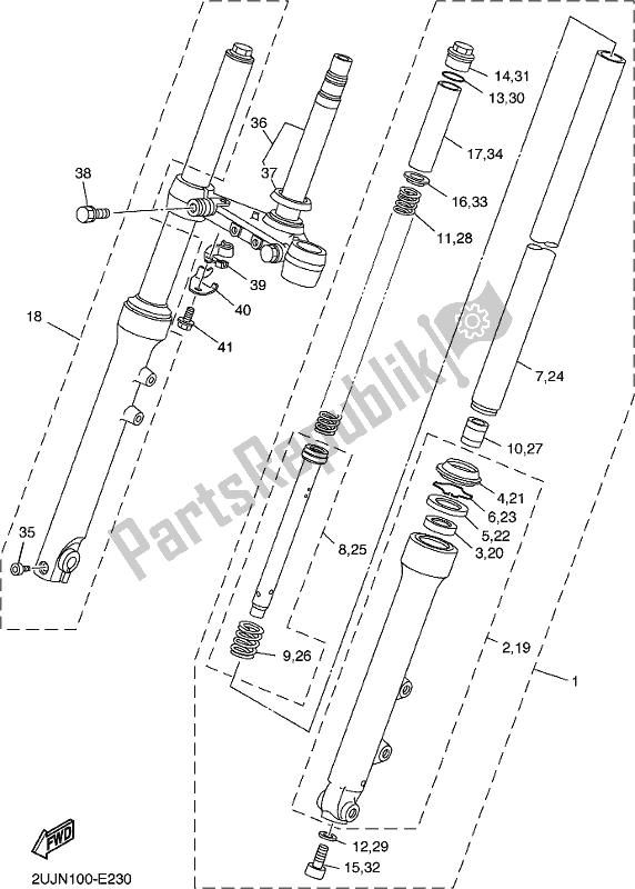 All parts for the Front Fork of the Yamaha XV 250 Virago 2020